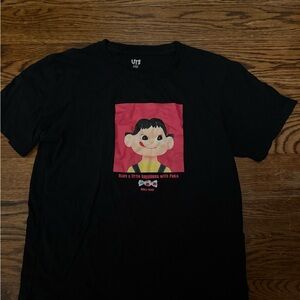 Uniqlo Black Graphic Tee with Red and Pink Design